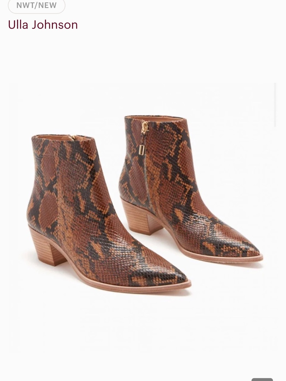 Ulla Johnson Brown Snake-Print Leather Ankle Booties